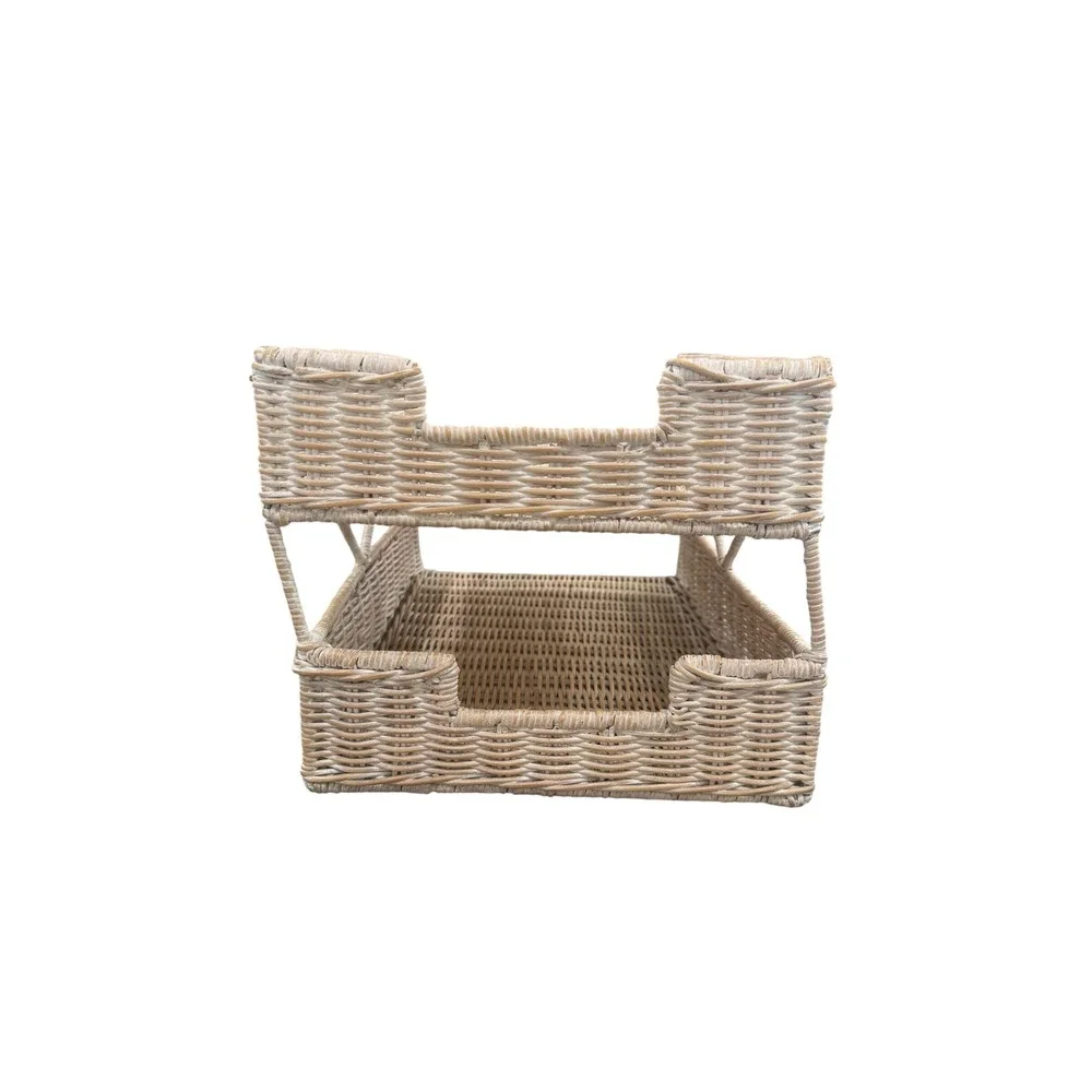 Wicker 2 Tier Letter Tray Desk Paper Organizer Whitewash Coastal Cottage Decor